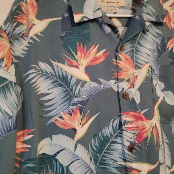 Tommy Bahama Original Fit Silk Size XL Button Up Shirt Tropical Vacation Floral - Picture 6 of 7